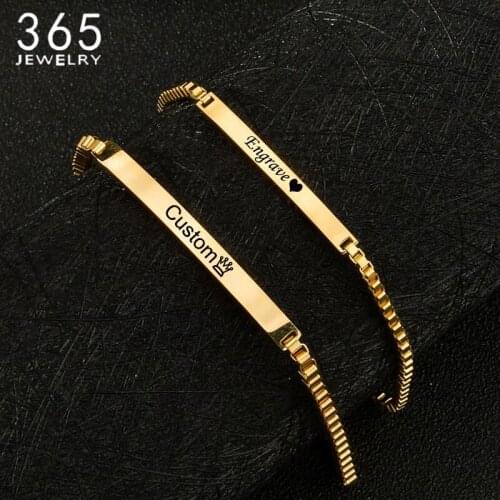 Unisex Custom Name Date Engrave Bracelet Stainless Steel Box Chain Bracelets for Women Man Personalised Jewelry Birthday Gifts