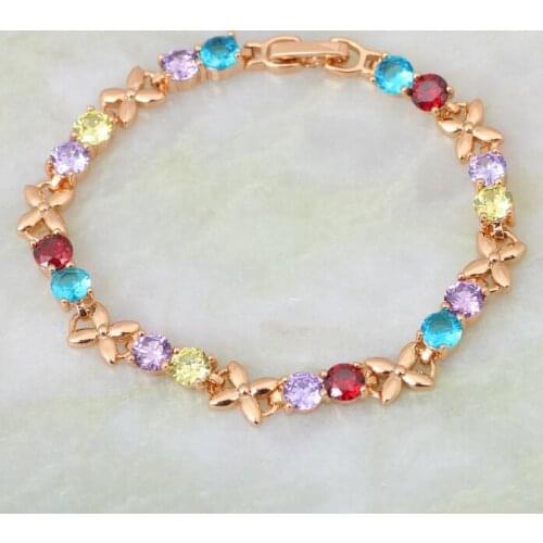 Top Quality Multi-color Round CZ stones Cluster Gold Bracelets & bangles fashion jewelry 17cm 6.69 inch AB189