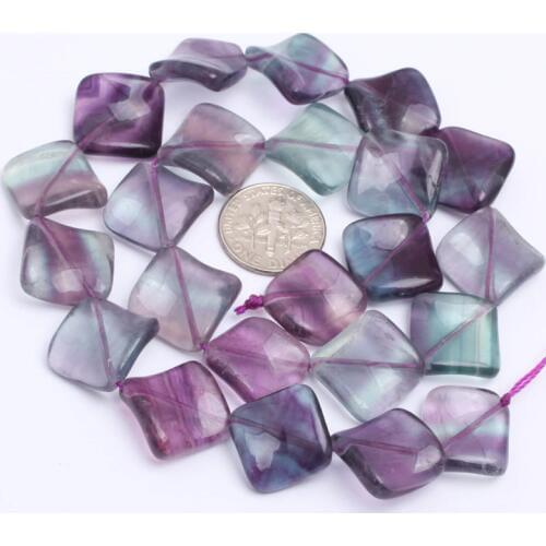 Gem-inside Natural Twist Square Shape Fluorite Stone Beads For Jewelry Making 16mm 15 inches DIY