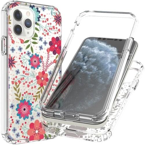 2 in 1 Luxury Clear Little Flower Case for iPhone 11 Pro 5.8" 11Pro Hard PC + Soft TPU Full Protective Skin Back Phone Cover