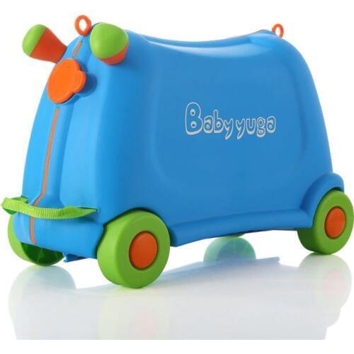 Kids Sit and rid toy boy girl baby cars box luggage children creative suitcase travel Pull rod box Lovely Check box Bear 50KG