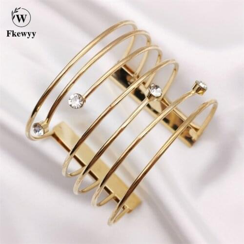 Fkewyy Multi-Layer Luxury Cuff Bracetels Woman Punk Rhinestones Gold Laminated Jewelry Gothic Festival Gift Girl Accessories
