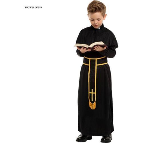Boy Halloween Priest Robe Costumes Kids Children Missionary Suit Cosplay Carnival Purim parade Stage Play Masquerade party dress