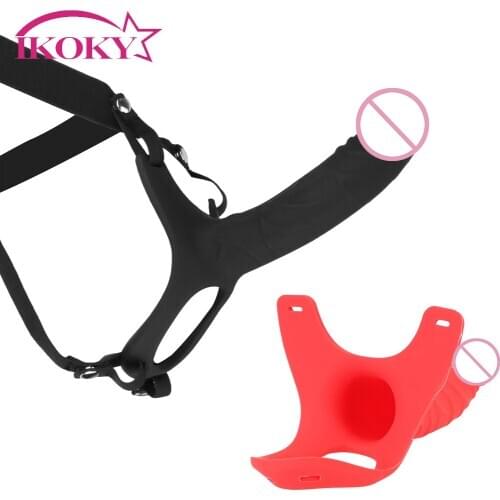 IKOKY Realistic Belt Harness 4cm Strap On Realistic Dildo Sex Toys for Gay Couples Penis Sleeve Enlarger Hollow Dildo Pant
