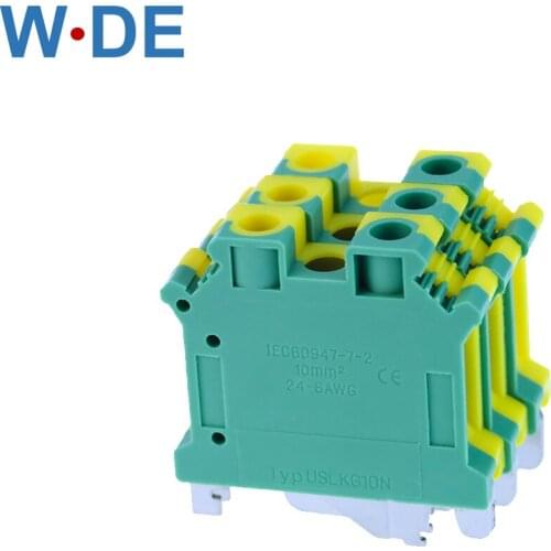 PE Din Rail Terminal Block 10Pcs USLKG-10N Screw Terminal Blocks Ground Universal Class Connector USLKG10N Wire Conductor