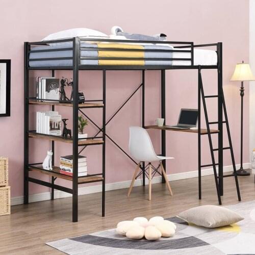 Modern Single Layer Loft Twin Bed Bedroom Furniture Kid Bed Dormitory Metal Beds Home School Bedroom Set With Shelves And Desk
