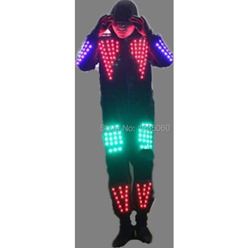 Cool RGB Color LED Growing Robot Costume Men LED Luminous Clothing Dance Wear For Night Clubs Party KTV Supplies