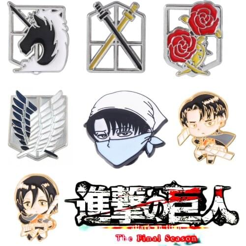 Anime Attack on Titan Metal Brooch LEVI & MIKASA Ackerman Cartoon Brooch Pin Cosplay Collection Decor Souvenir Toys Gifts