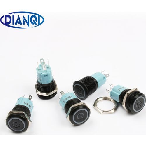 5V 6V 12V 24V 220V Metal push button switch power lamp 16mm reset Momentary Locking start doorbell Computer Solder terminals