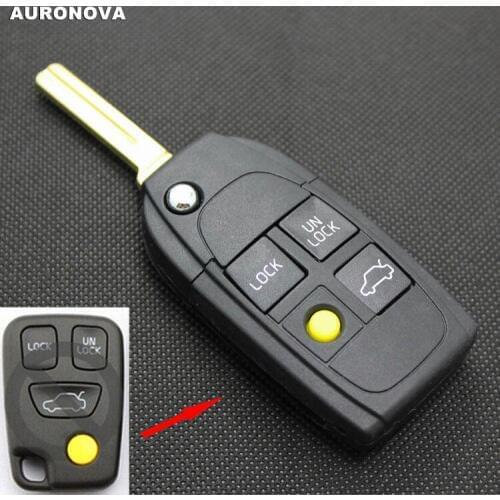 AURONOVA New Upgrade Flip Folding Key Shell for Volvo Xc90 S80 V40 S40 S60 3+1 Yellow Buttons Modified Remote Car Key Case