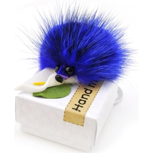 Original Cute Girls Fluffy Hedgehog Keychain Women Natural Mink Fur Pompom Key Chain On Bag Car Trinket Wedding Party Toy Gift