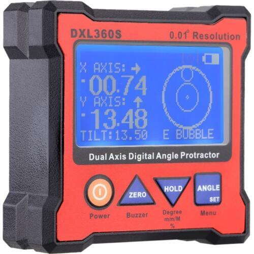 DXL360S Professional Dual-axis Digital Display Level Gauge Dual Axis Digital Angle Protractor with 5 Side Magnetic Base
