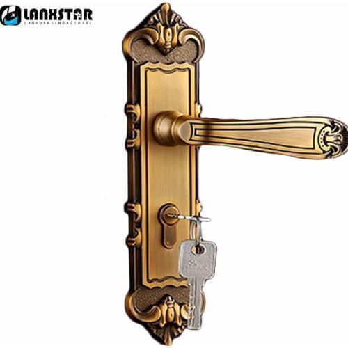Direct Supply New Zinc Alloy Handle Lock Indoor Met Locker Brass Lockset Solid Wood Interior Double Lock-tongues Door-locks
