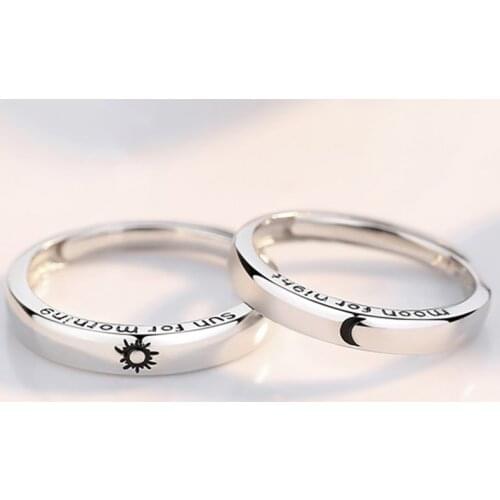 Ancient Silver Color Sun Moon Adjustable Rings For Lovers Vintage Mini Cute Round Couple Open Ring Party Fashion Jewelry A987