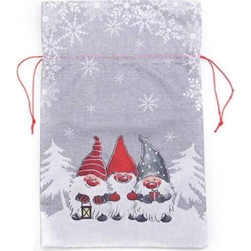 Christmas Decoration Linen Printed Forester Gift Bag Drawstring Gift Wrapping Bag Childrens Holiday Candy Bag