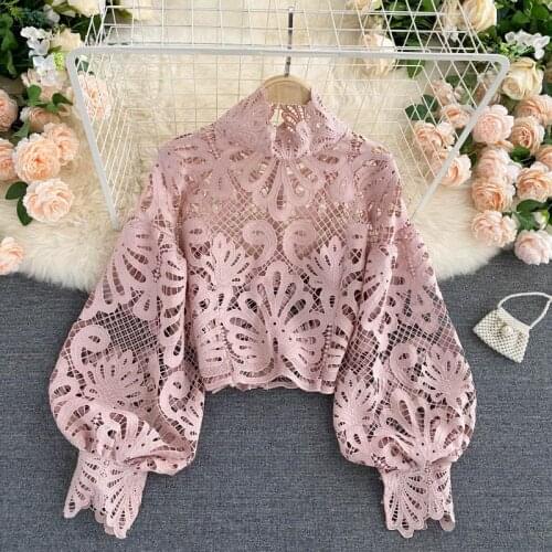 SAUSA FULLING Stand-up Collar Blouses