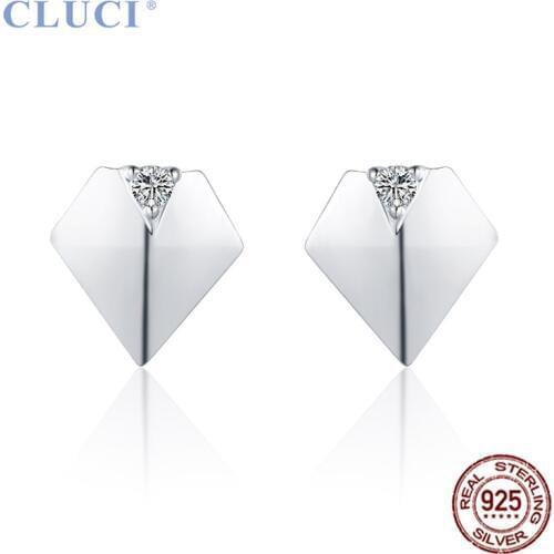 CLUCI Fasion Silver 925 Stud Geometric Stud Earrings Jewelry for Women Party Sterling Silver Zircon Earrings DE007SB