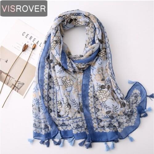 Visrover 2020 New Summer Floral Scarf For Women Shawl Bohemian Scarf Boho Chic Hijab Scarves Beach Dresses Wrap Scarfs Women