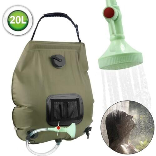 Outdoor Solar Hiking Water Bags Camping Shower Bag 20L Heating Bag Camping Shower Hydration Hose Interchangeable Shower Head