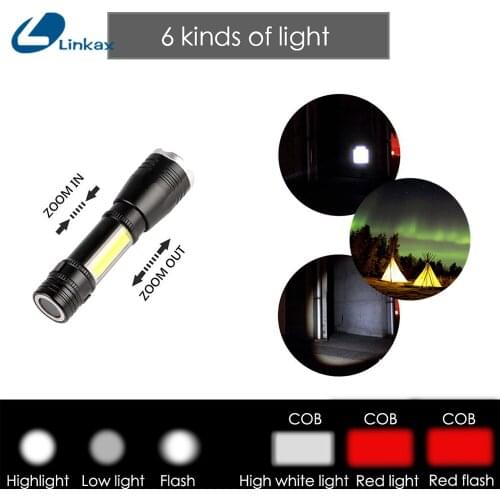 Linkax XPE COB LED Tactical Flashlight Aluminum alloy 6 Model brightness Light with clip Magetic Torch