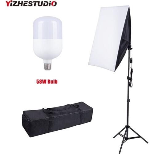 Yizhestudio Photo studio kit Softbox 50*70cm Lighting Box 220V 58W Bulbs with 2m Light Stand photography Light Diffuser Kit