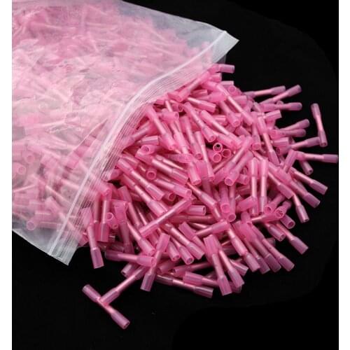 100PCS 22-16 AWG Heat Shrink Crimp Terminals Waterproof Fully Insulated Seal Butt Electrical Wire Connectors Kit Assortment Red