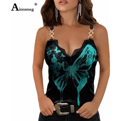 Plus Size 4xl 5xl Women Metal Strap Tops Sleeveless Bohemian 2021 Butterfly Print T-Shirt Casual Skinny Ladies Tees Shirt Femme