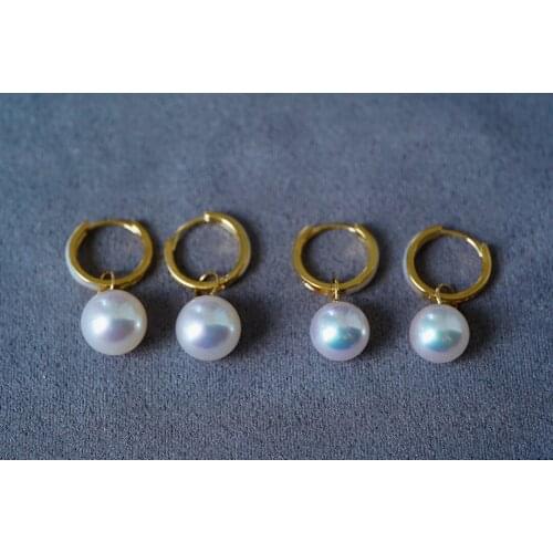 Solid 18k Gold 8.8mm/9.7mm Nature Akoya Pearls Gemstones Studs Earrings for Women Fine Jewelry Birthday Presents