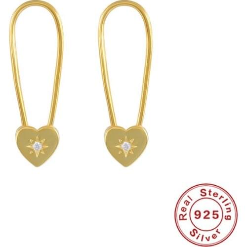 Canner 925 Sterling Silver Hoop Earrings Safety Pin Heart-shape Pendientes Mujer Huggie Earrings For Women Fine Jewelry Gift