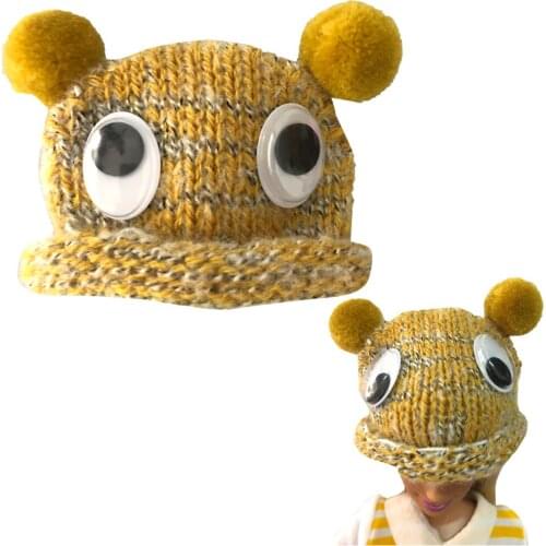 NK 1 Pcs Doll Hat Wool Knit Cute Eyes Cartoon Yellow Cap Daily Headwear For Barbie Doll Accessories Gift Baby DIY Toys 7X