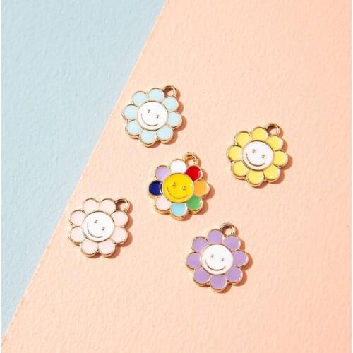 10Pcs Cute Colorful Smiley Flower Charms For DIY Making Earrings Necklace Bracelet Jewelry Accessories