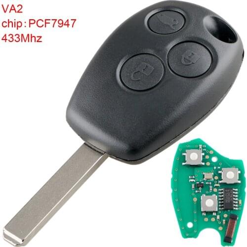 433Mhz 3 Buttons Car Remote Key Replacement Fob with PCF7947 Chip and VA2 Blade Fit for Renault Kangoo II Clio III Auto other