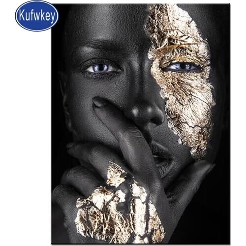 5D Diy Diamond Painting Cross Stitch African Art Black and Gold Woman Diamond embroidery Mosaic kits Home Decor Christmas gift