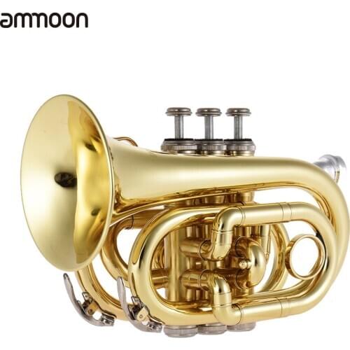 Ammoon Professional Pocket Trumpet Tone Flat B Bb Brass Wind Instrument with Mouthpiece Gloves Cloth Brush Grease Hard Case