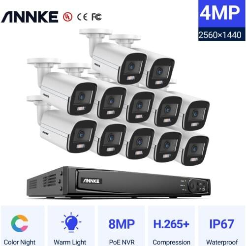 ANNKE 16CH 8MP Ultra HD PoE Network Video Security System H.265+ Surveillance NVR 12x4MP HD IP67 Full Color POE Cameras NVR Kit