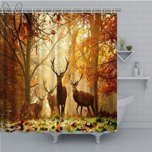 Aplysia Vintage Design Bath Curtain New Style Nature forest Deer animal Polyester Bathroom Shower Curtain Home Decor With Hooks