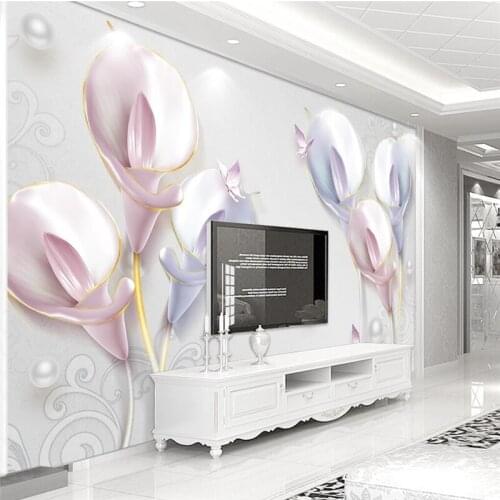 Beibehang custom wallpaper for living room bedroom decor Relief Calla Lily wall papers home decor papel mural 3D TV Background