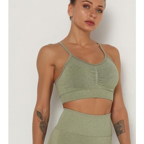 Seamless Sports Gym Fitness Women Running Crop Tops Push Up t shirt Female Workout Padded Sport Bra High Impact Activewear