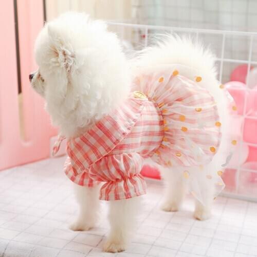 Fast Shipping Dog Clothes Pink Plaid with Bow Pets Outfits Cool Clothes for Small Dogs Cat Costumes Coat Jacket Puppy Shirt Dogs
