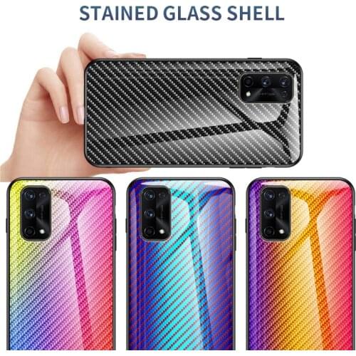 For OPPO Realme 7 6 5 X7 Pro Case Hard Tempered glass Gradient carbon fiber protect cover case for Realme 7i 6i 5i C3 C11 C15