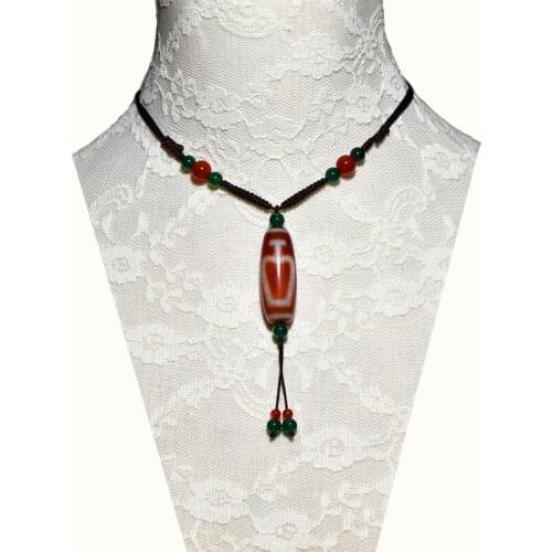 Pure hand-woven womens adjustable necklace 15mm*40mm red agate pendant necklace Amulet Dragon agate DZI necklace Free Shipping