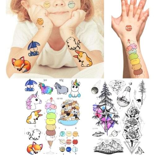 Colorful Kid Face Arm Cartoon Temporary Tattoo Boys Legs Fox Women Tattoo Stickers Flash Baby Waterproof Geometry Tree Tatoos