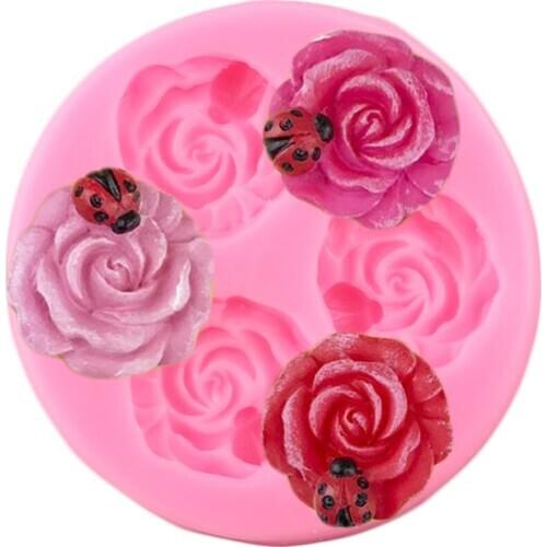 Flower Ladybug Silicone Molds Rose Cupcake Topper Fondant Cake Decorating Tools Soap Resin Clay Candy Chocolate Gumpaste Moulds