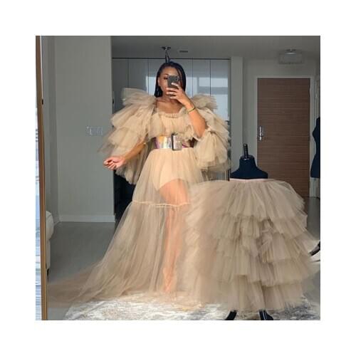 2020 Hot Sale Long Ruffle Tulle Dress for Mother And Puffy Tiered High Low Skirt Dress for Kids Mommy & Me Wear Custom Made