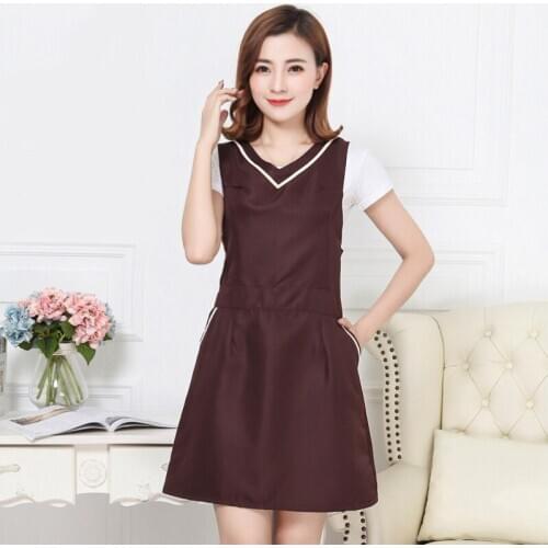 Women Girl Household Cleaning Cooking Apron Clothes Restaurant Coffee Shop Nail Apron Bib Brief With Pocket Waitress Accessories