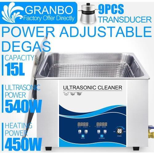 Granbo Digital Ultrasonic Cleaner 15L 0-540W Power Adjustable With DEGAS Heating Washing Laboratory apparatus Metal parts