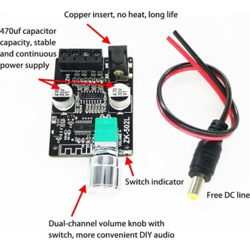 HIFI Wireless Bluetooth-compatible 5.0 TPA3116 Audio Power Amplifier 50WX2 Stereo AMP 1 Pcs