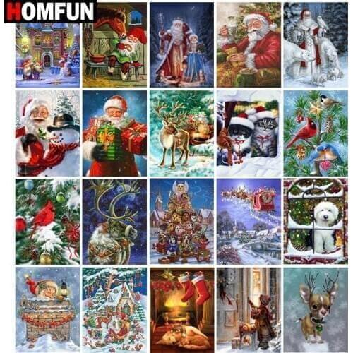 HOMFUN DIY Diamond Painting "Christmas Santa Claus" Full Drill Square Round Diamond Embroidery 5D Cross Stitch Decoration Home