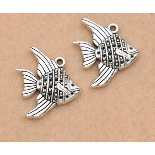 KJjewel Antique Silver Plated Fish Charm Pendant fit Bracelet Necklace Jewelry Findings DIY Making Accessories 21x18mm