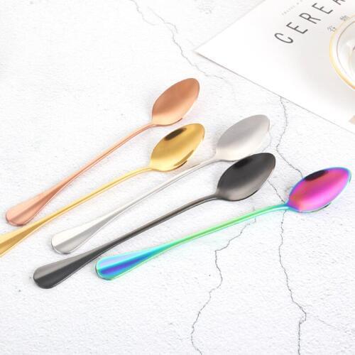 Kitchen Dinner Accessories Colorful Spoon Stainless Steel Tea Spoon Long Handle Dessert Coffee Tea Scoop LX8615